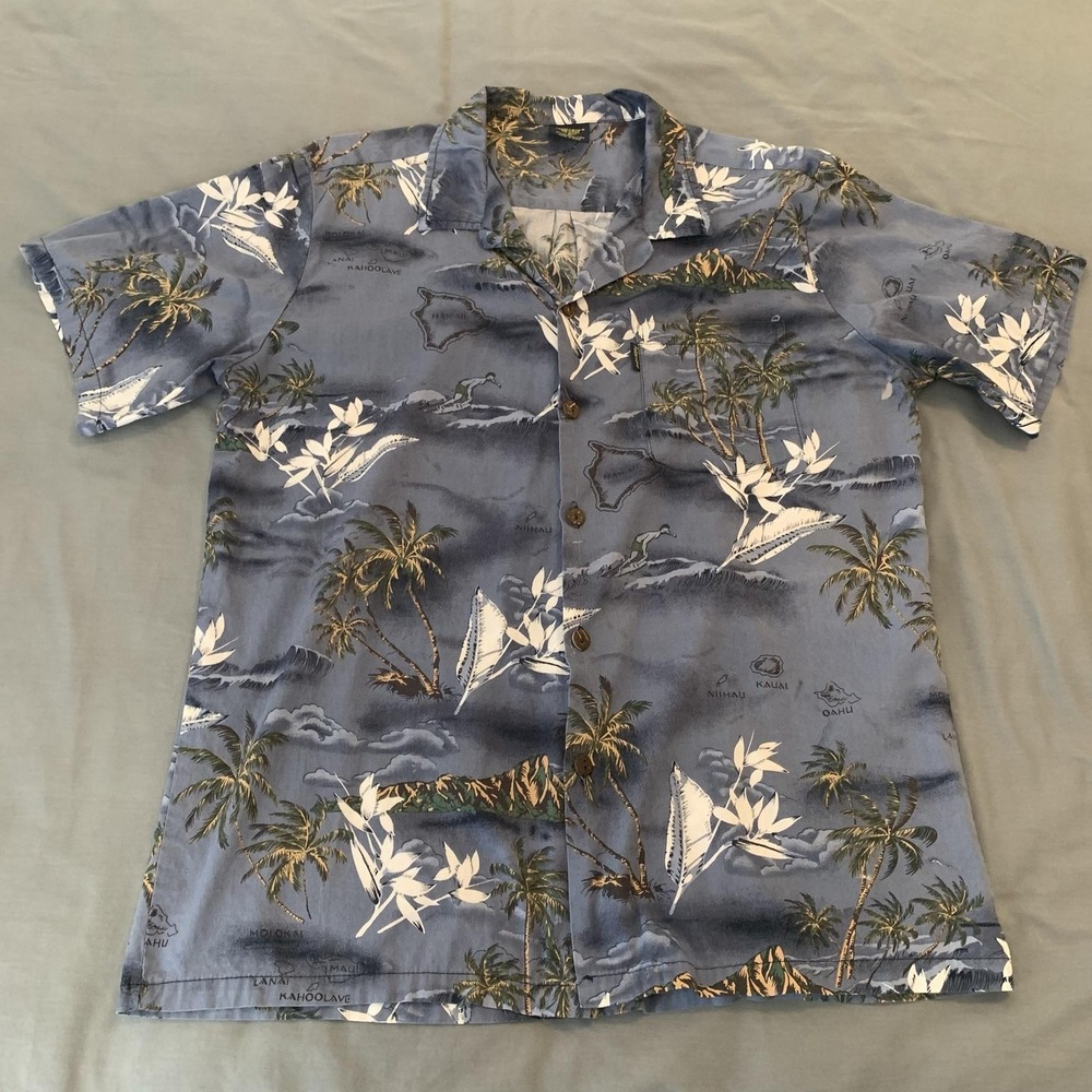 Palmwave Hawaii Shirt Mens XL Blue Hawaiian Short Sleeve Button Front Casual